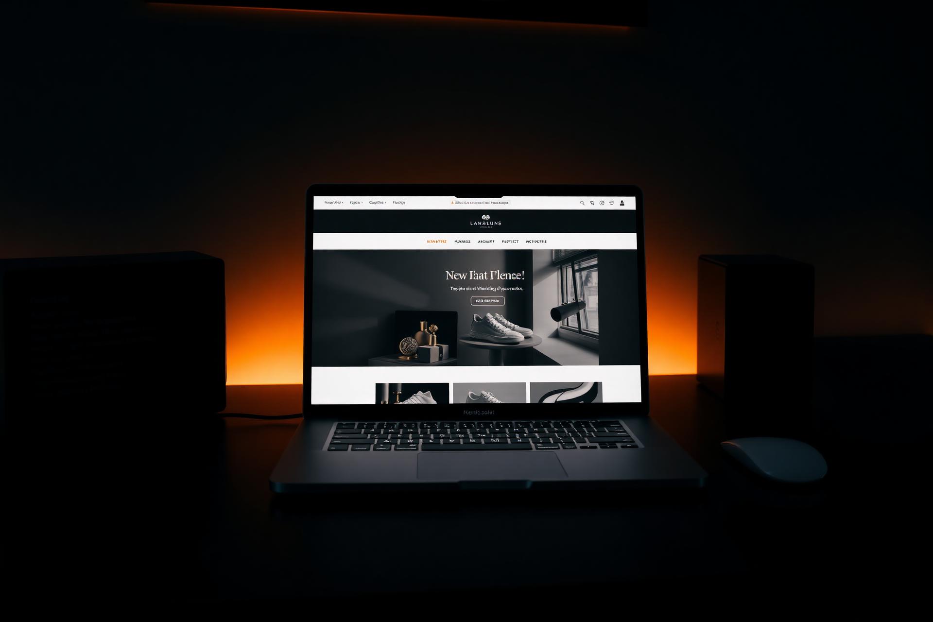 Elegant workspace with laptop displaying a website